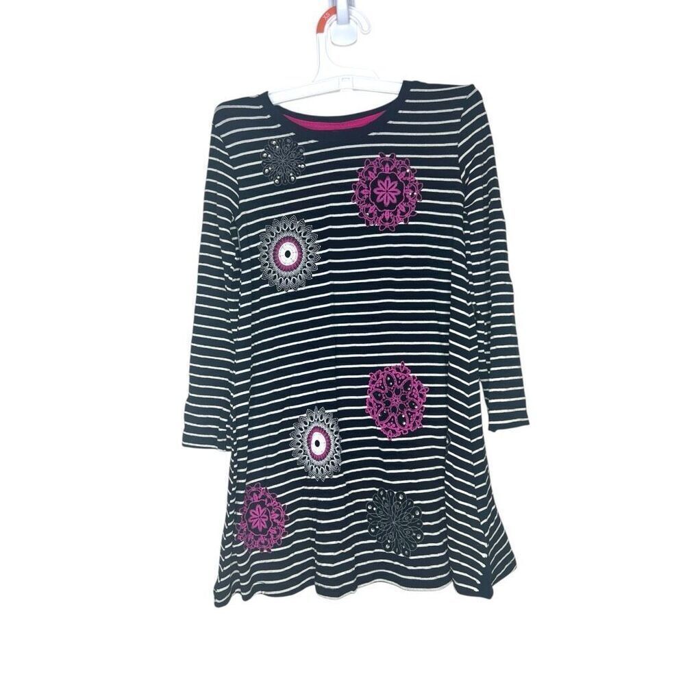 Desigual Girls Long Sleeve Striped Dress Embroidered Mandala Size 3/4 (98–104 cm